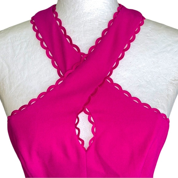 Trina Turk Rafter Hot Fuchsia Pink Scalloped Cutout Halter Mini Dress - 2 - Picture 6 of 15